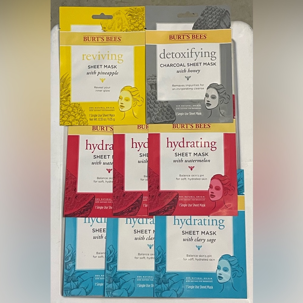 Burt's Bees Skincare Mask Collection - Yellow, Gray, Red, Blue (Pack of 8)